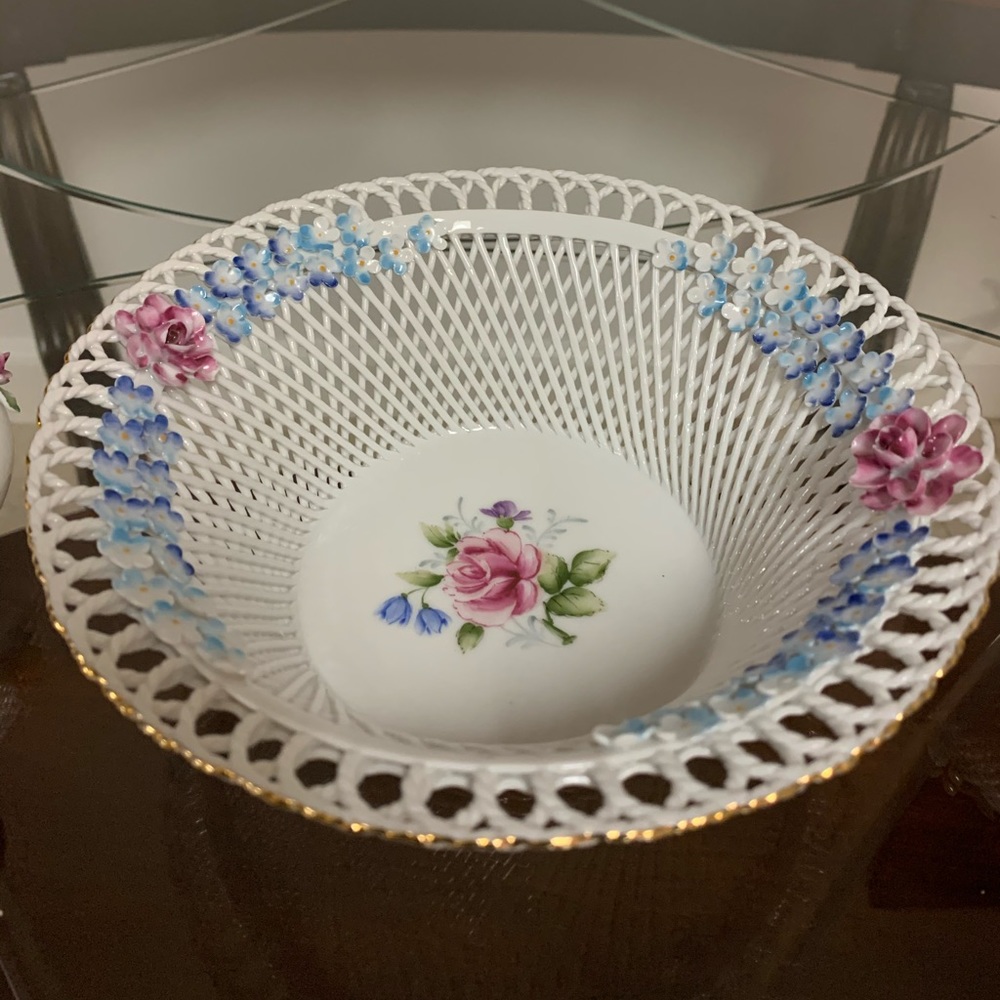 Vintage European Hand Made Porcelain Basket
